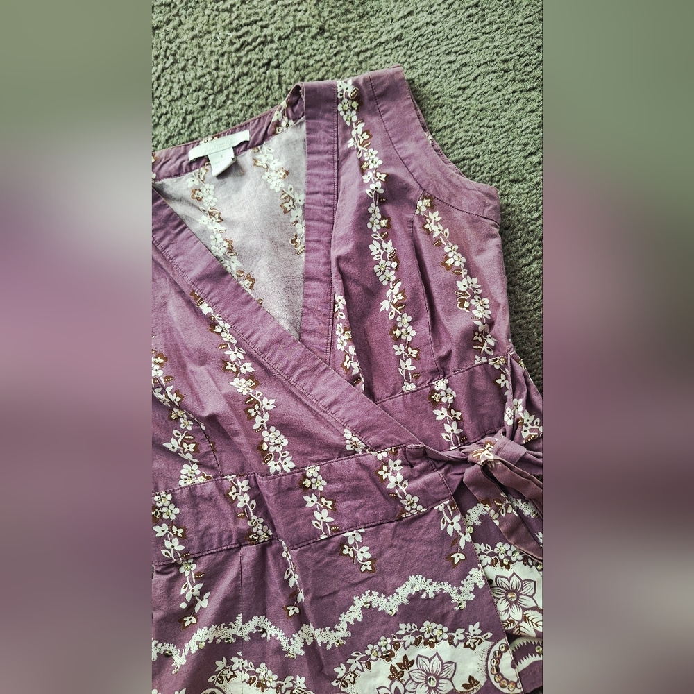 Purple Floral Sleeveless Wrap Blouse